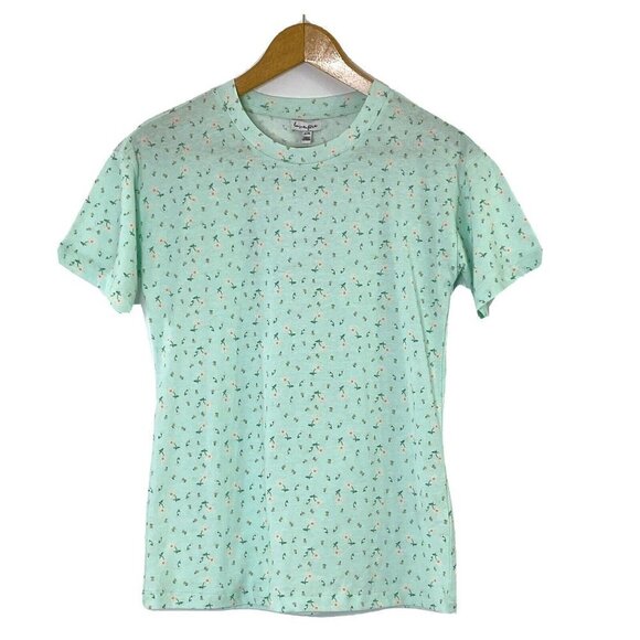 Love, Fire Womens size Medium Short Sleeve Crew Neck T Shirt Green Floral Print - Picture 1 of 6